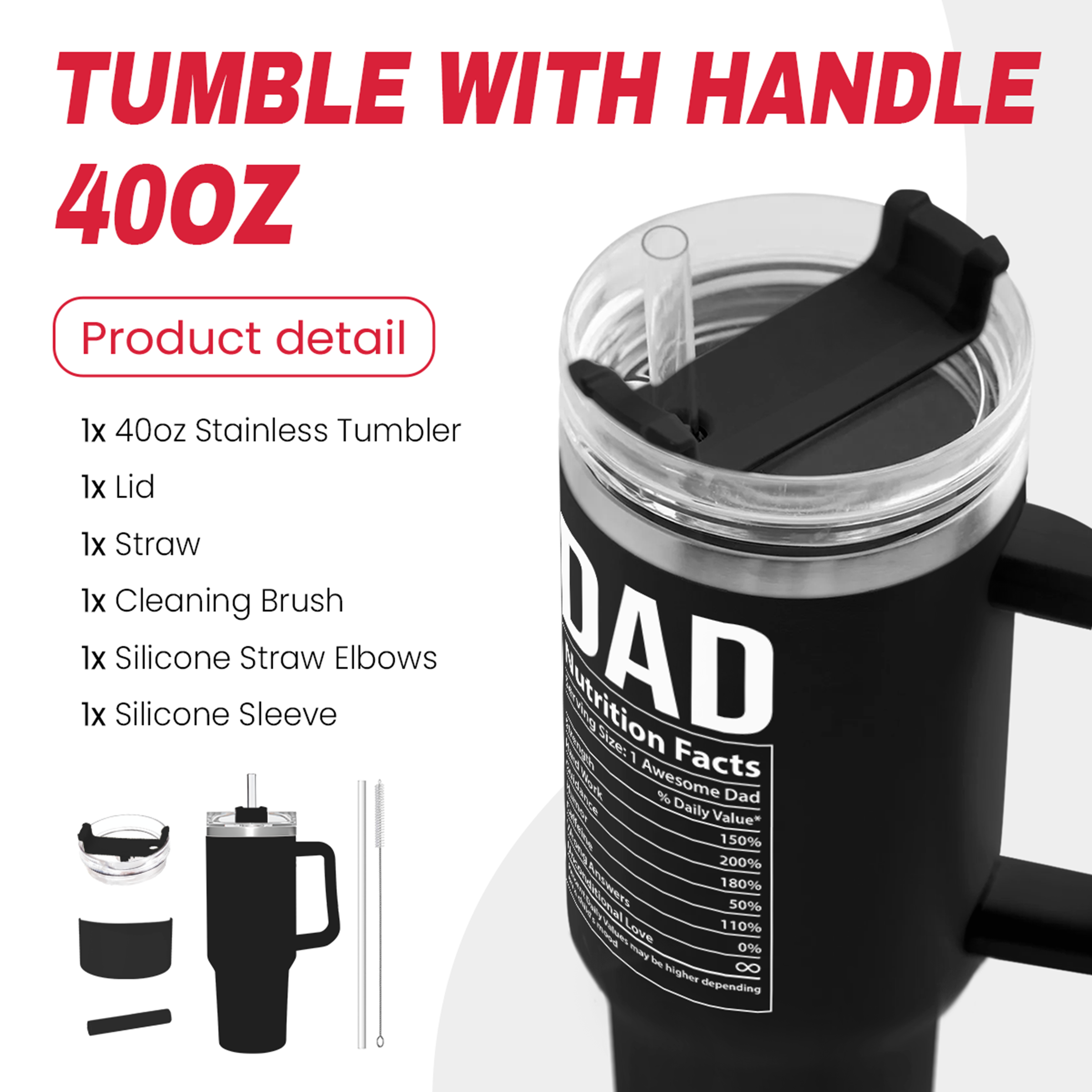 Dad Gifts for Dad from Daughter Son Best Dad Ever Tumbler with Handle 40oz Stainless Steel Insulated - Coffee Tumbler for Dad Father's Day Birthday Christmas Cup Gift Set with Lid & Straw