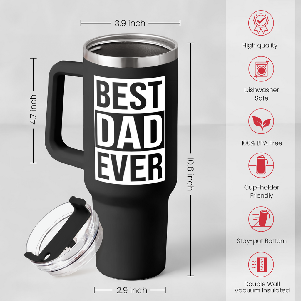 Dad Gifts for Dad from Daughter Son Best Dad Ever Tumbler with Handle 40oz Stainless Steel Insulated - Coffee Tumbler for Dad Father's Day Birthday Christmas Cup Gift Set with Lid & Straw