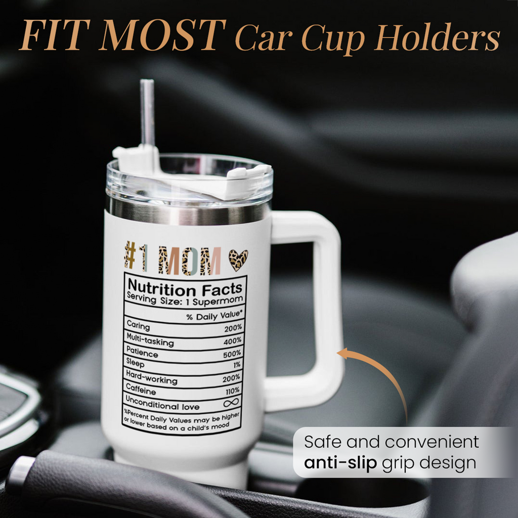 Mom Gifts for Women Mom Nutrition Facts Tumbler Stainless Steel 40oz with Handle Insulated Travel Cup Best Mom Ever Coffee Cup, Mother's Day Christmas Birthday Gifts from Son Daughter