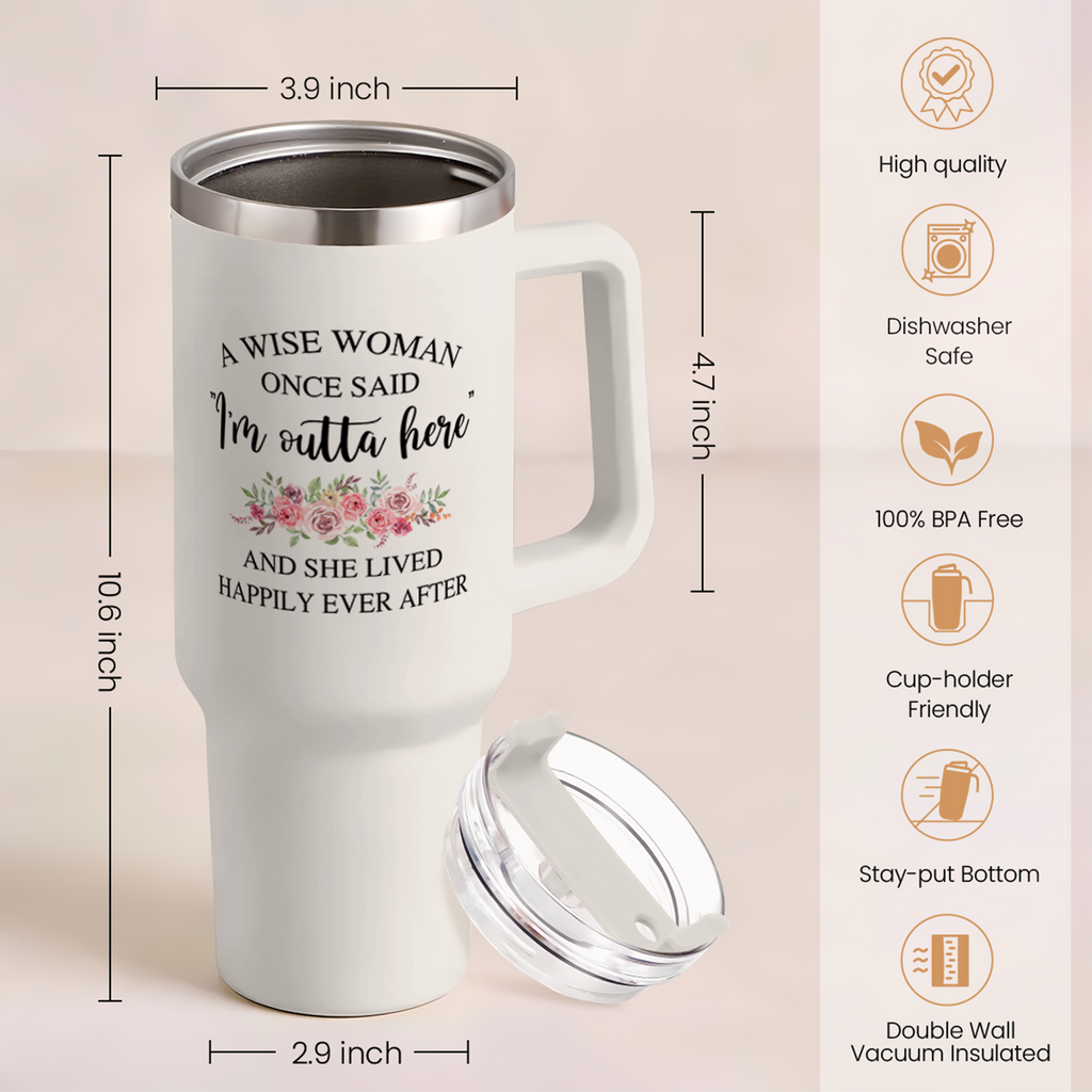 Retirement Gifts for Women Tumbler 40oz Stainless Steel with Handle and Straw, Happy Retirement Gifts - Coworker Leaving Gifts, Farewell Gifts, Goodbye Gifts for Colleagues Work Bestie