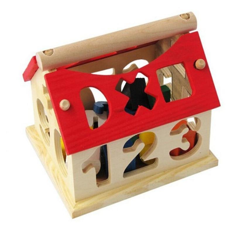 Children's Colour Wooden House With Shape Children Early Educational Model Assembling Blocks Develop Intelligence Game Toy
