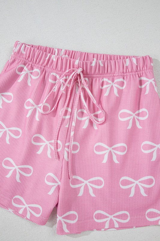 Valentine Bow Waffle Knit T-Shirt and Shorts Set