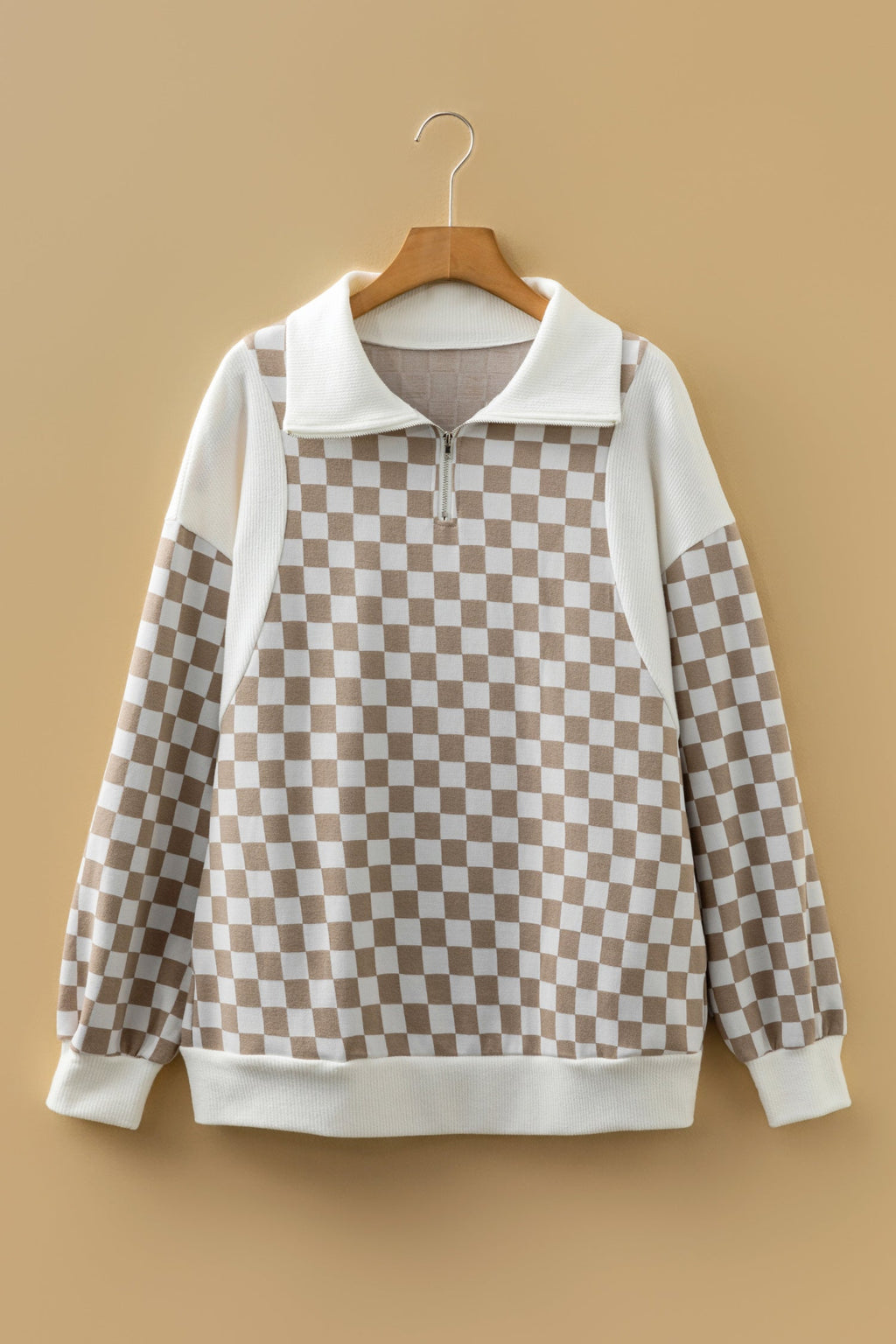 Tan Checkered Sweatshirt