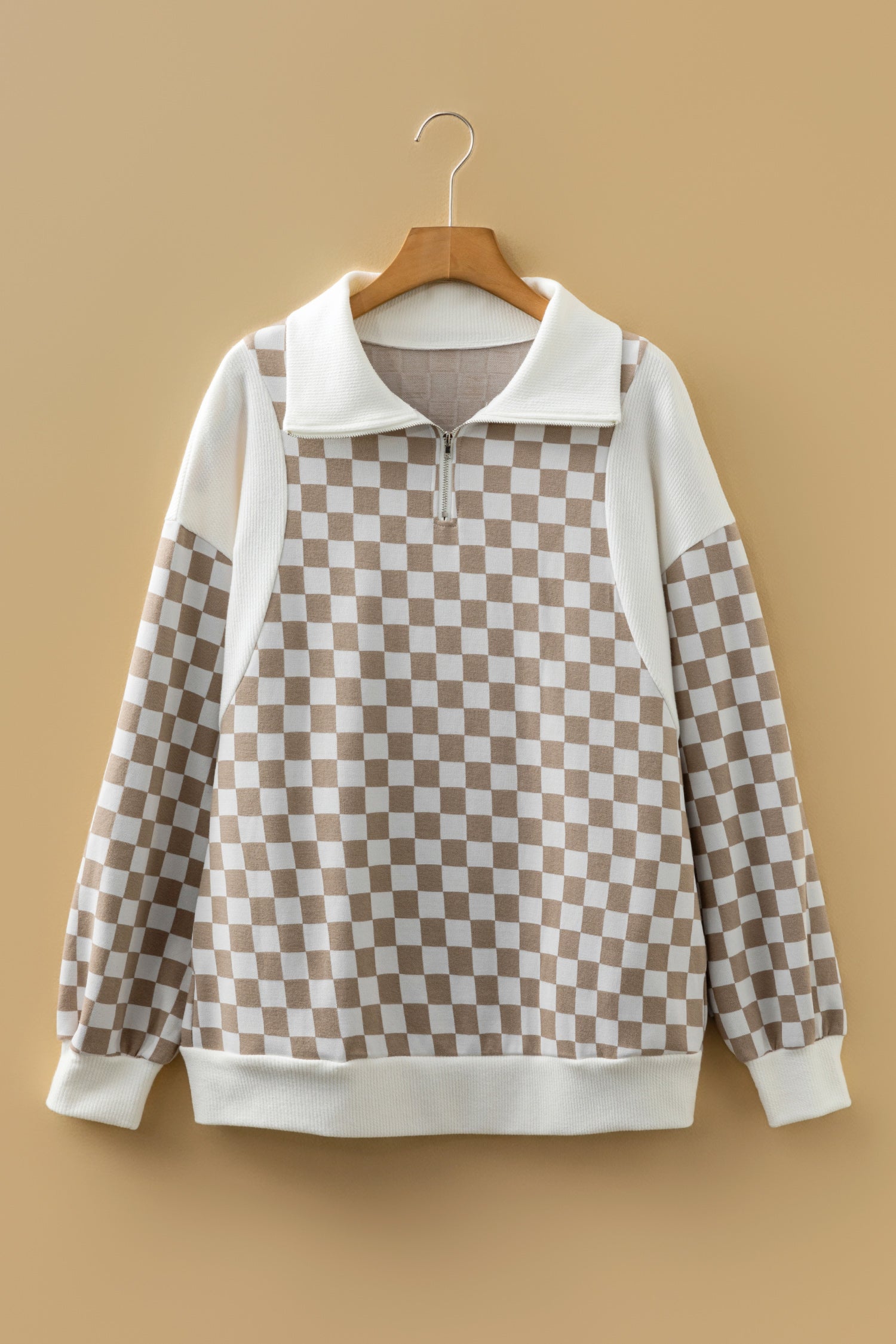 Tan Checkered Sweatshirt
