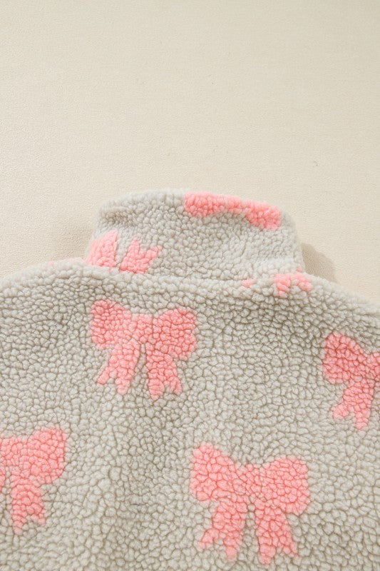 Valentine Bow Sherpa Quarter Zip Sweatshirt