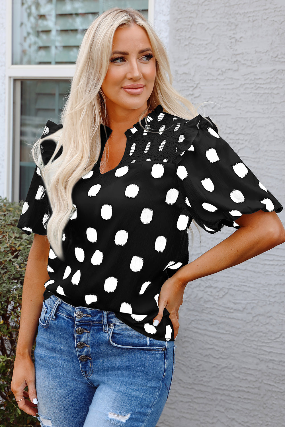 Pola Dot Balloon Sleeve Blouse