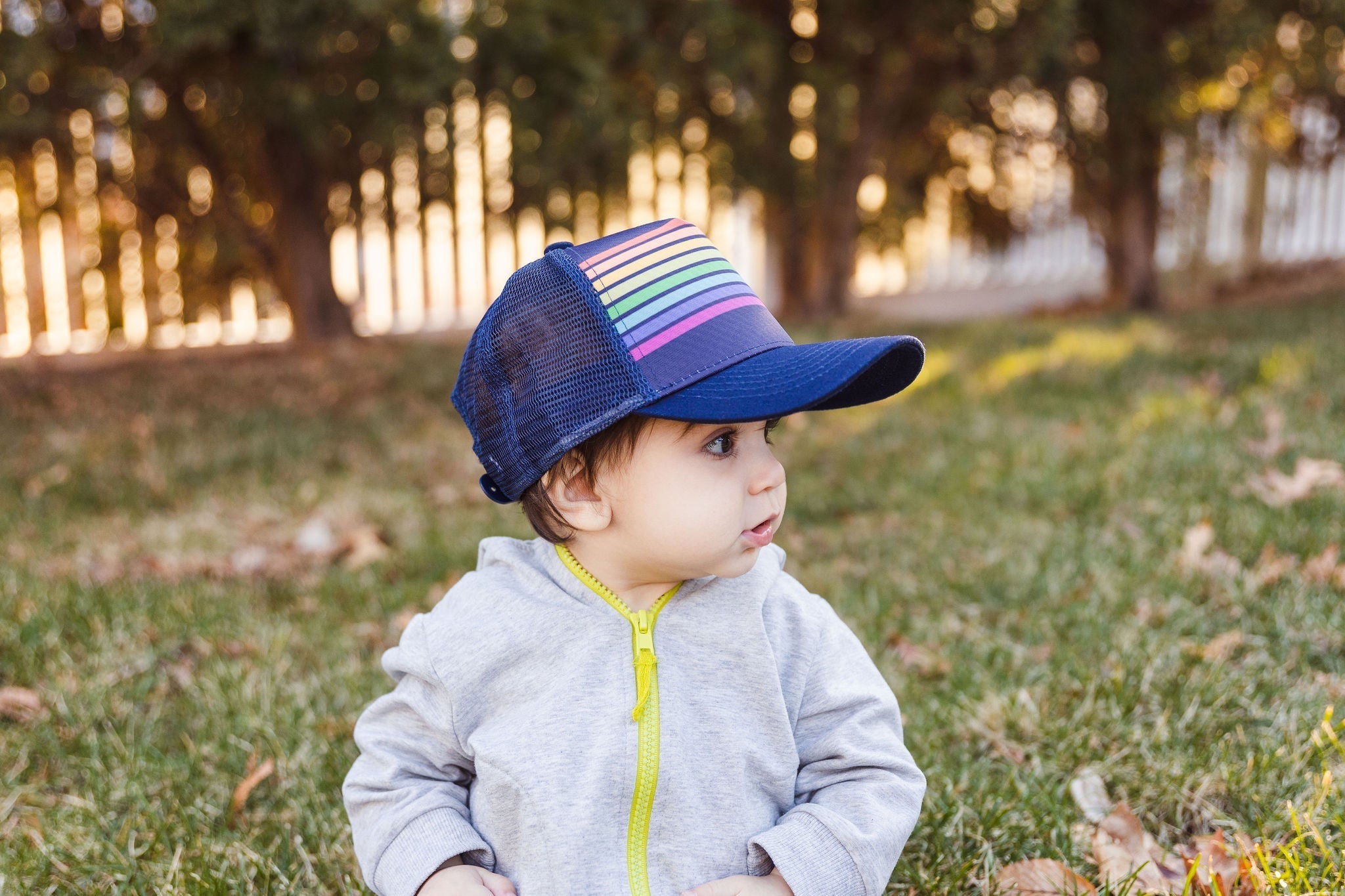 Blue Rainbow Stripe Trucker Hat