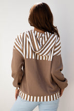 Striped Patchwork Drawstring Hoodie