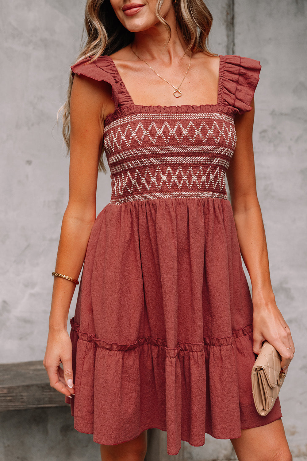 Ruffled Short Sleeve Mini Dress