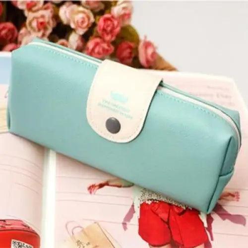 Candy Color Unique Design  PU Leather Metal Button Pencil Cases For Girls Cute Stationary Boy Pencil Pouch For Students