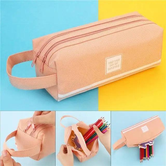 Classic Colorful Large Capacity Pencil Cases For Students Cool Design Double Zipper Pencil Pouch Pen Bag For School