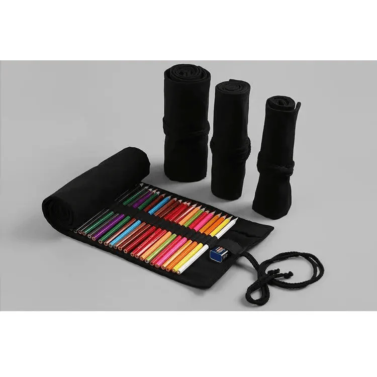 Colorful Roll Up Pencil Case Canvas Flowers Style Colored Pencils Wrap Multi-Purpose Pen Holder Cute Case