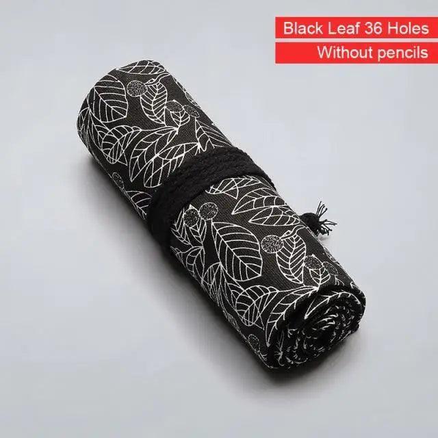 Colorful Roll Up Pencil Case Canvas Flowers Style Colored Pencils Wrap Multi-Purpose Pen Holder Cute Case