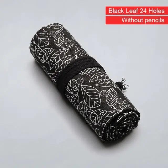 Colorful Roll Up Pencil Case Canvas Flowers Style Colored Pencils Wrap Multi-Purpose Pen Holder Cute Case