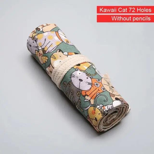Colorful Roll Up Pencil Case Canvas Flowers Style Colored Pencils Wrap Multi-Purpose Pen Holder Cute Case