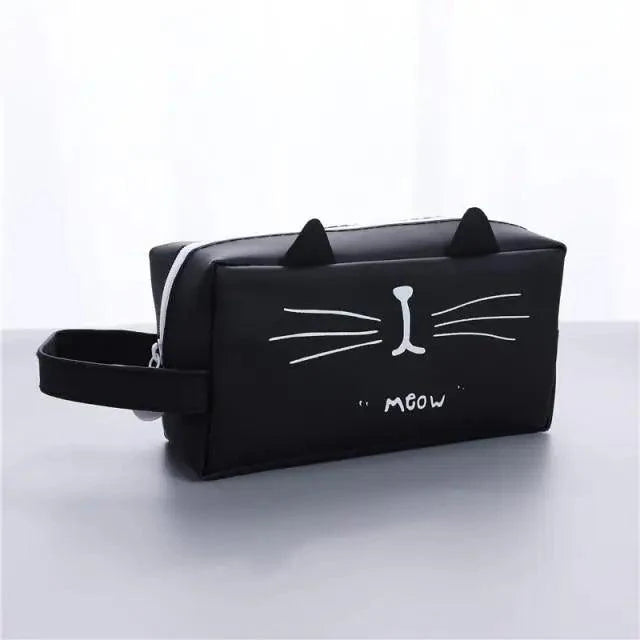 Creative Leather Black Large Capacity  Pencil Pouch For Students Unique Colors Stationery Office Pencil Cases