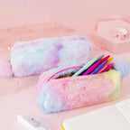 Cute Candy Color Creative Plush Students  Pencil Case Soft Stationery Large Capacity Pouch For Girls