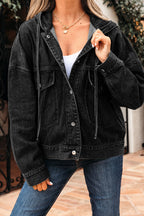 Sage Pocket Drop Shoulder Hooded Denim Jacket