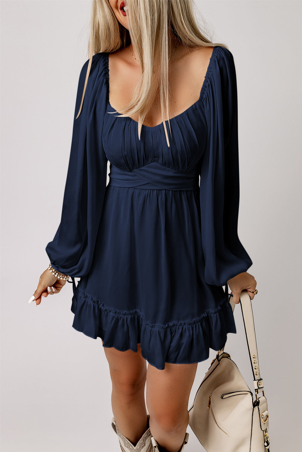 Navy Long Sleeve Mini Dress