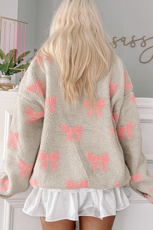 Valentine Bow Sherpa Quarter Zip Sweatshirt