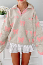 Valentine Bow Sherpa Quarter Zip Sweatshirt
