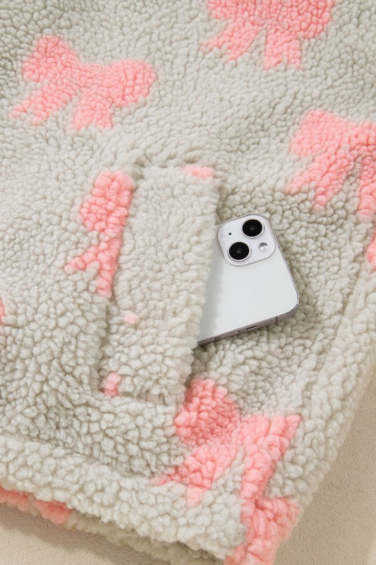 Valentine Bow Sherpa Quarter Zip Sweatshirt