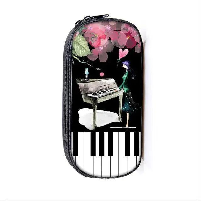 Elegant Music Note Piano Pen Case Holder Stylish Black/White Pencil Bag Guitar Pencil Case Unique Stationery Case For School