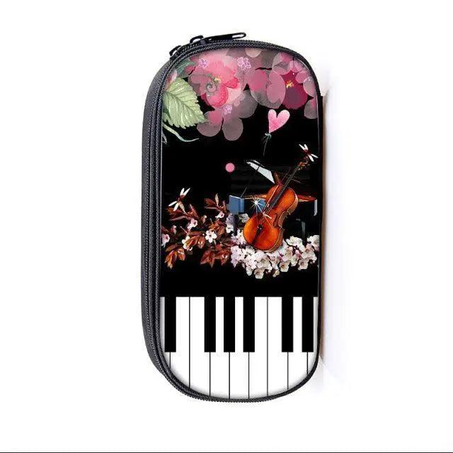 Elegant Music Note Piano Pen Case Holder Stylish Black/White Pencil Bag Guitar Pencil Case Unique Stationery Case For School