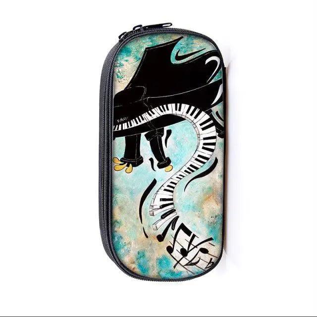 Elegant Music Note Piano Pen Case Holder Stylish Black/White Pencil Bag Guitar Pencil Case Unique Stationery Case For School