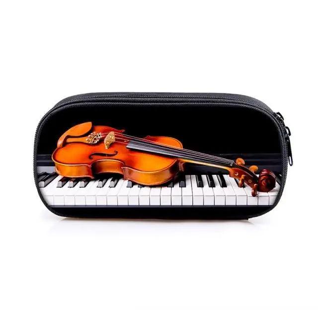 Elegant Music Note Piano Pen Case Holder Stylish Black/White Pencil Bag Guitar Pencil Case Unique Stationery Case For School
