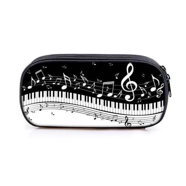 Elegant Music Note Piano Pen Case Holder Stylish Black/White Pencil Bag Guitar Pencil Case Unique Stationery Case For School