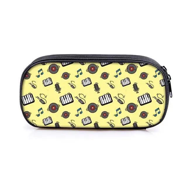 Elegant Music Note Piano Pen Case Holder Stylish Black/White Pencil Bag Guitar Pencil Case Unique Stationery Case For School