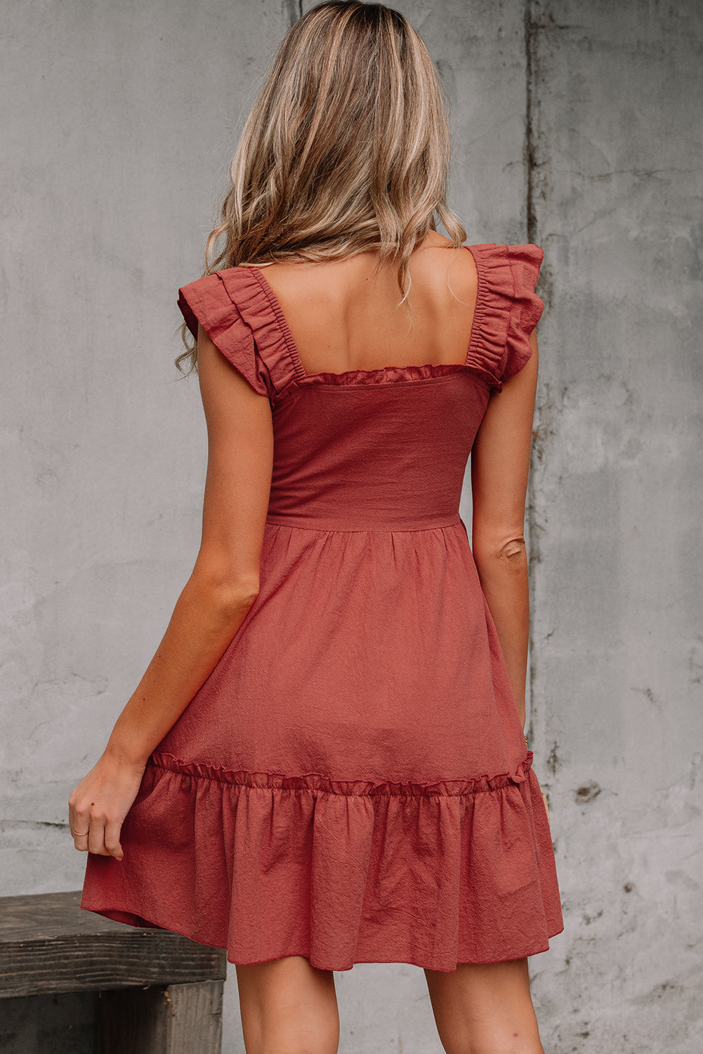 Ruffled Short Sleeve Mini Dress