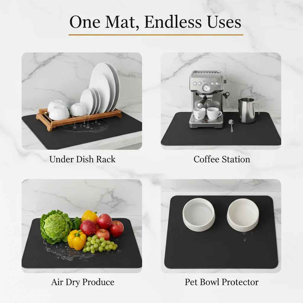 2 Pack Of Strabella Dish Drying Mat - Super Absorbent, Quick Dry, Non-Slip in Black
