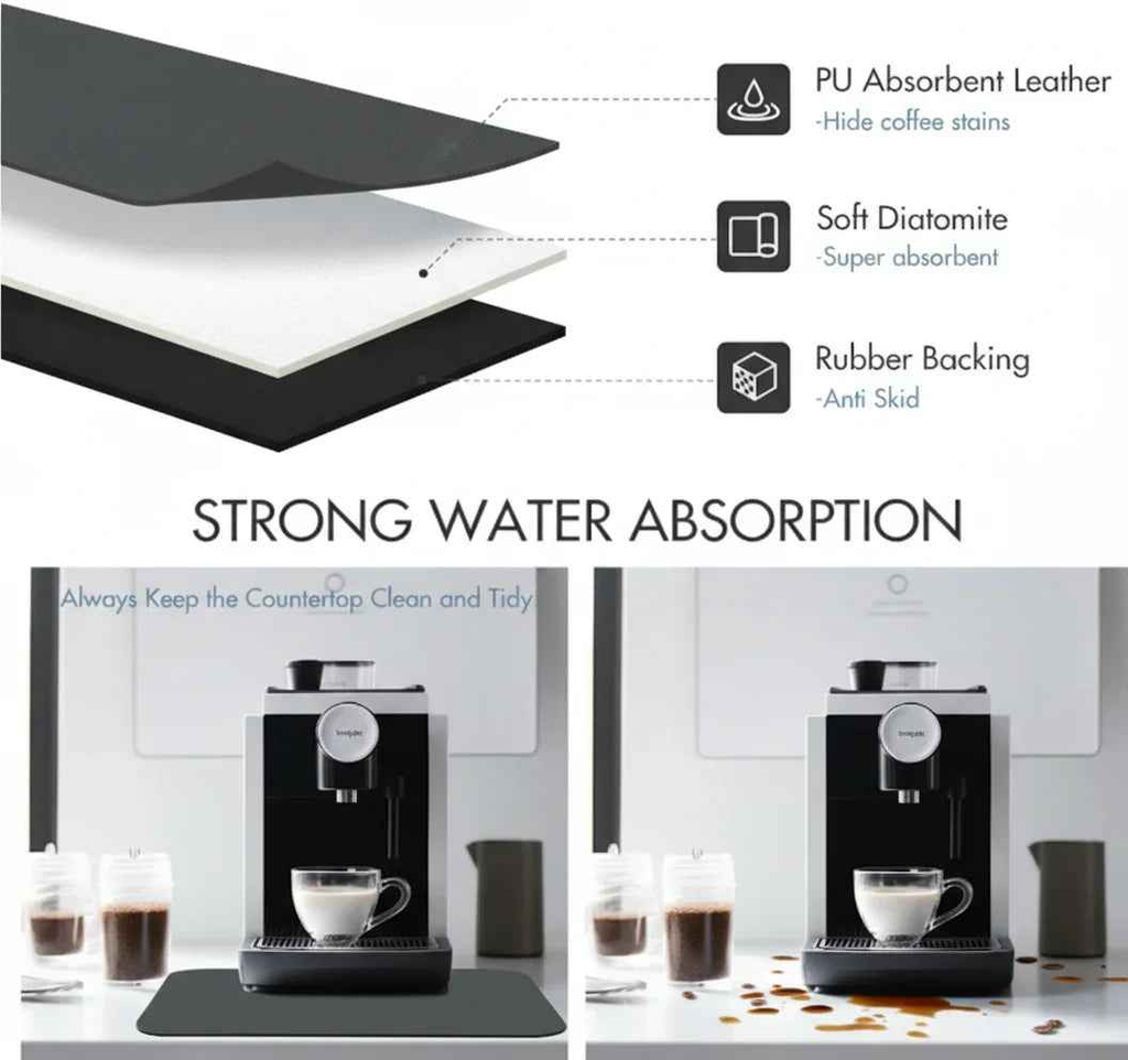 Strabella Coffee Bar Mat - Super Absorbent Coffee Mat, Quick Dry, Non-Slip in Dark Gray
