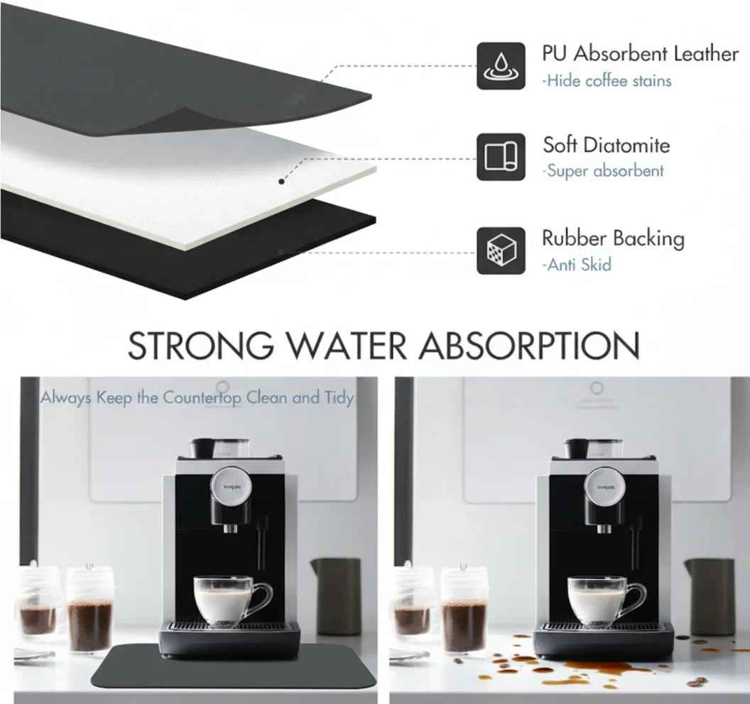 Strabella Coffee Bar Mat - Super Absorbent Coffee Mat, Quick Dry, Non-Slip in Dark Gray