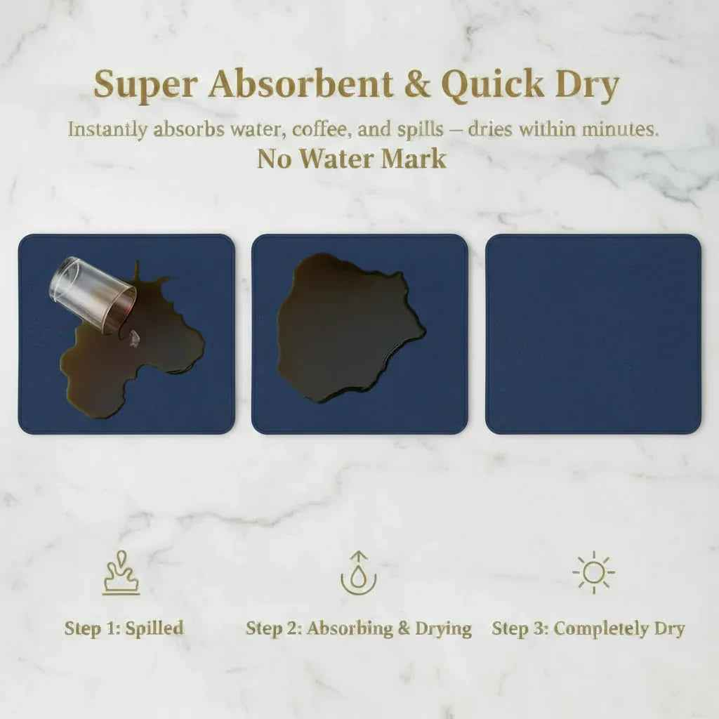 2 Pack of Strabella Dish Drying Mat - Super Absorbent, Quick Dry, Non-Slip in Navy Blue