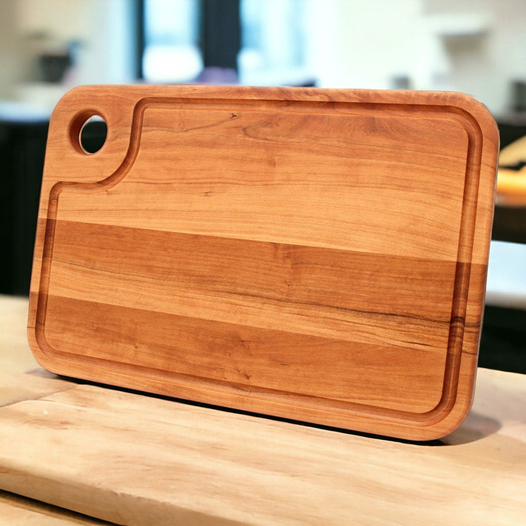 Large Wood Cutting Board With Thumb Hole and Juice Groove 18x12 Inches, Wood Cheese Board, Wooden Chopping Board, 100% Made in the USA