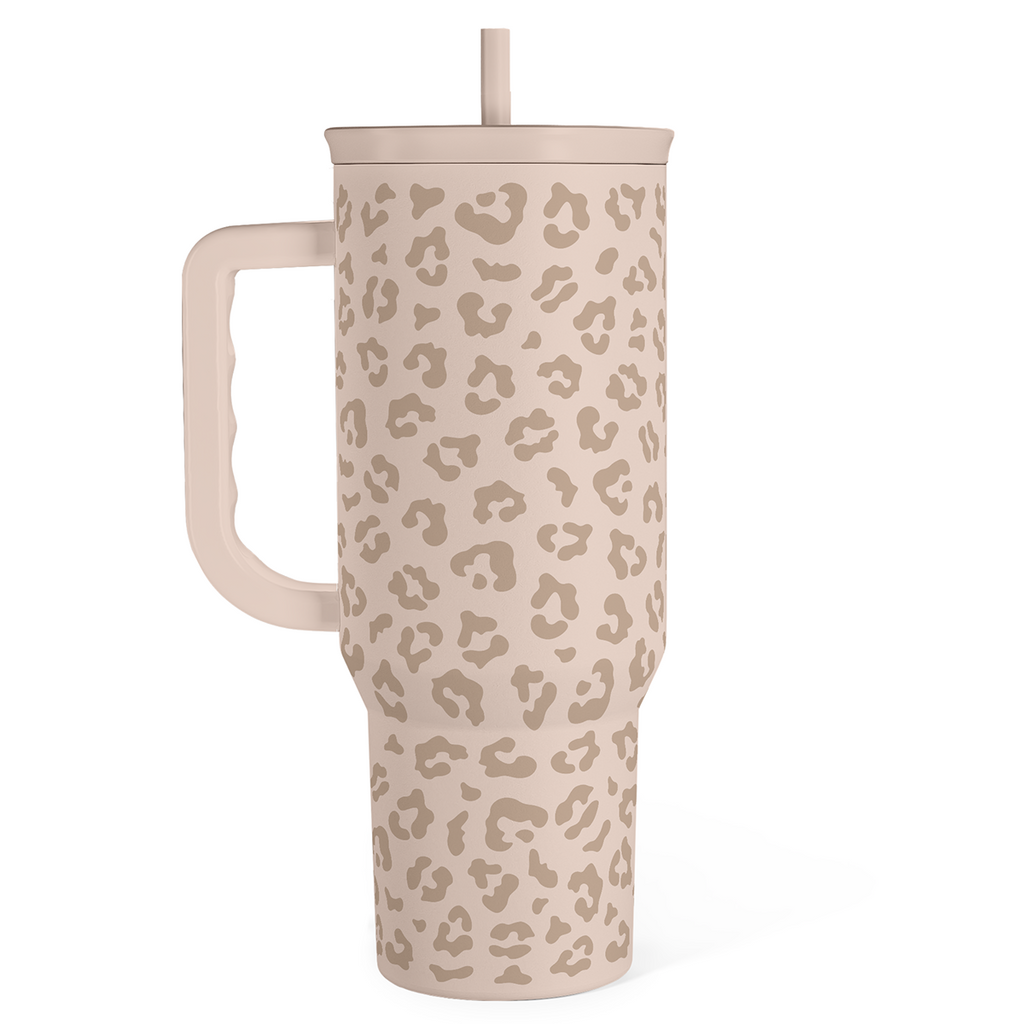 Leopard Tumbler with Handle, Insulated Cup Stainless Steel Travel Mug Cup, Gifts for Women Girl on Birthday Christmas, Tan Leopard, 40oz