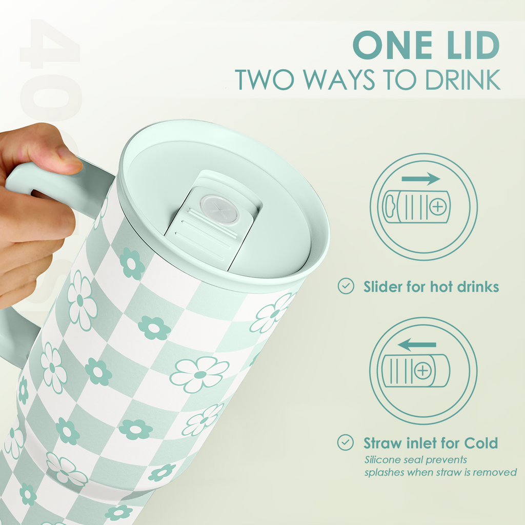 40oz Daisy Flower Tumbler with Handle and Straw - Insulated Stainless Steel Coffee Travel Mug for Women Girls, Floral Gift Idea for Birthday Christmas