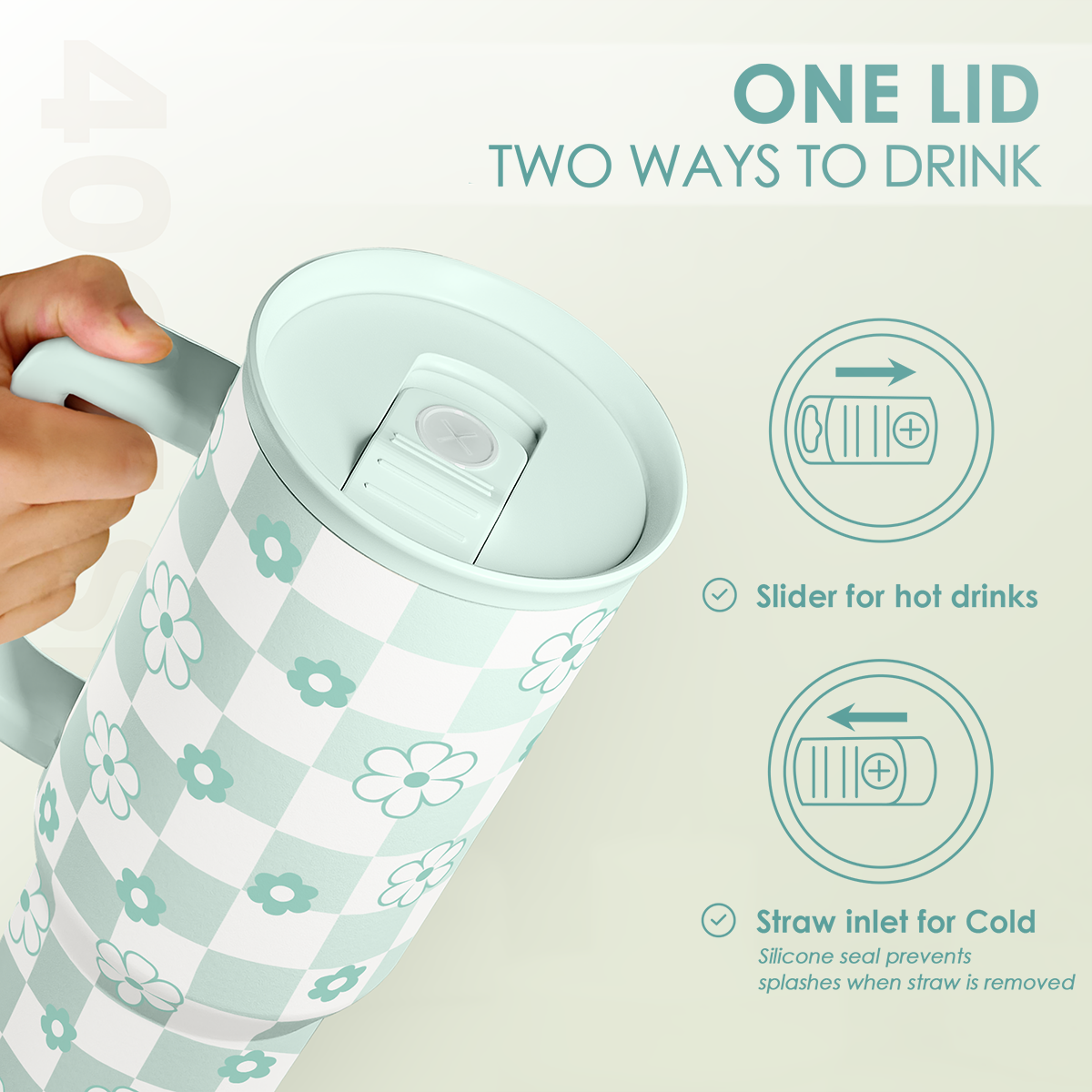 40oz Daisy Flower Tumbler with Handle and Straw - Insulated Stainless Steel Coffee Travel Mug for Women Girls, Floral Gift Idea for Birthday Christmas