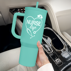 Nurse Gift Tumbler 40oz with Handle and Straw - Nurse Nutrition Facts Insulated Stainless Steel Travel Coffee Mug for Nurses Nursing Friends - Gifts for Nurse Week, Appreciation, Birthday, Christmas