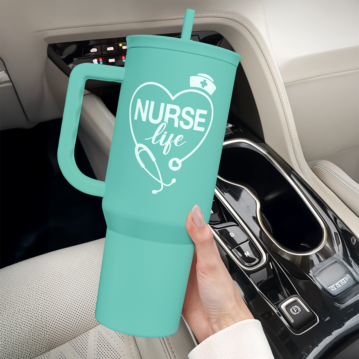 Nurse Gift Tumbler 40oz with Handle and Straw - Nurse Nutrition Facts Insulated Stainless Steel Travel Coffee Mug for Nurses Nursing Friends - Gifts for Nurse Week, Appreciation, Birthday, Christmas