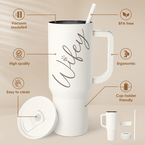 40oz Wifey Tumbler with Handle and Straw