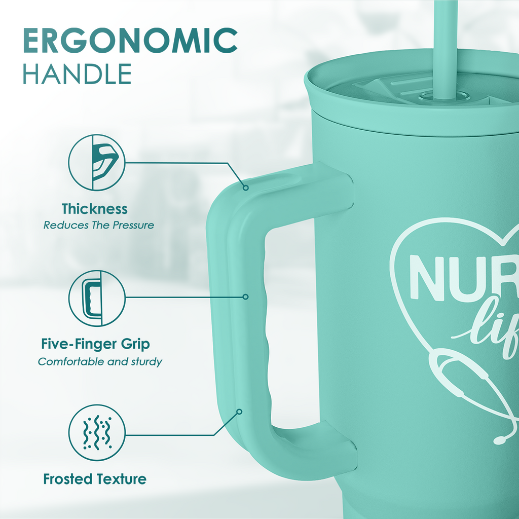 Nurse Gift Tumbler 40oz with Handle and Straw - Nurse Nutrition Facts Insulated Stainless Steel Travel Coffee Mug for Nurses Nursing Friends - Gifts for Nurse Week, Appreciation, Birthday, Christmas