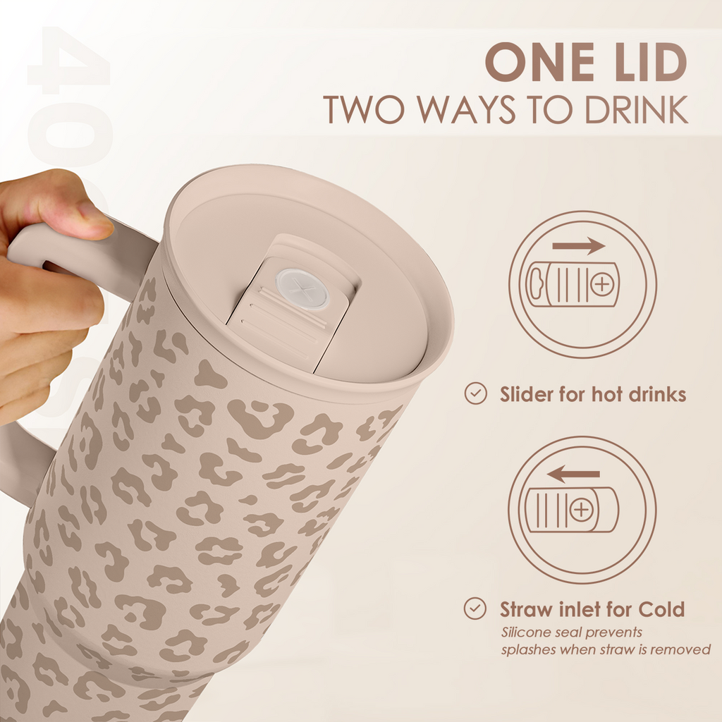 Leopard Tumbler with Handle, Insulated Cup Stainless Steel Travel Mug Cup, Gifts for Women Girl on Birthday Christmas, Tan Leopard, 40oz