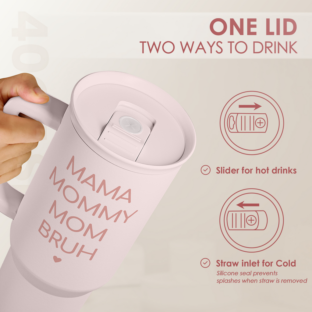 Gift for Mom - Mama Mommy Mom Bruh Stainless Steel Tumbler with Handle, Travel Coffee Mug for Moms - Gifts for Birthday Christmas Mothers Day, 40oz