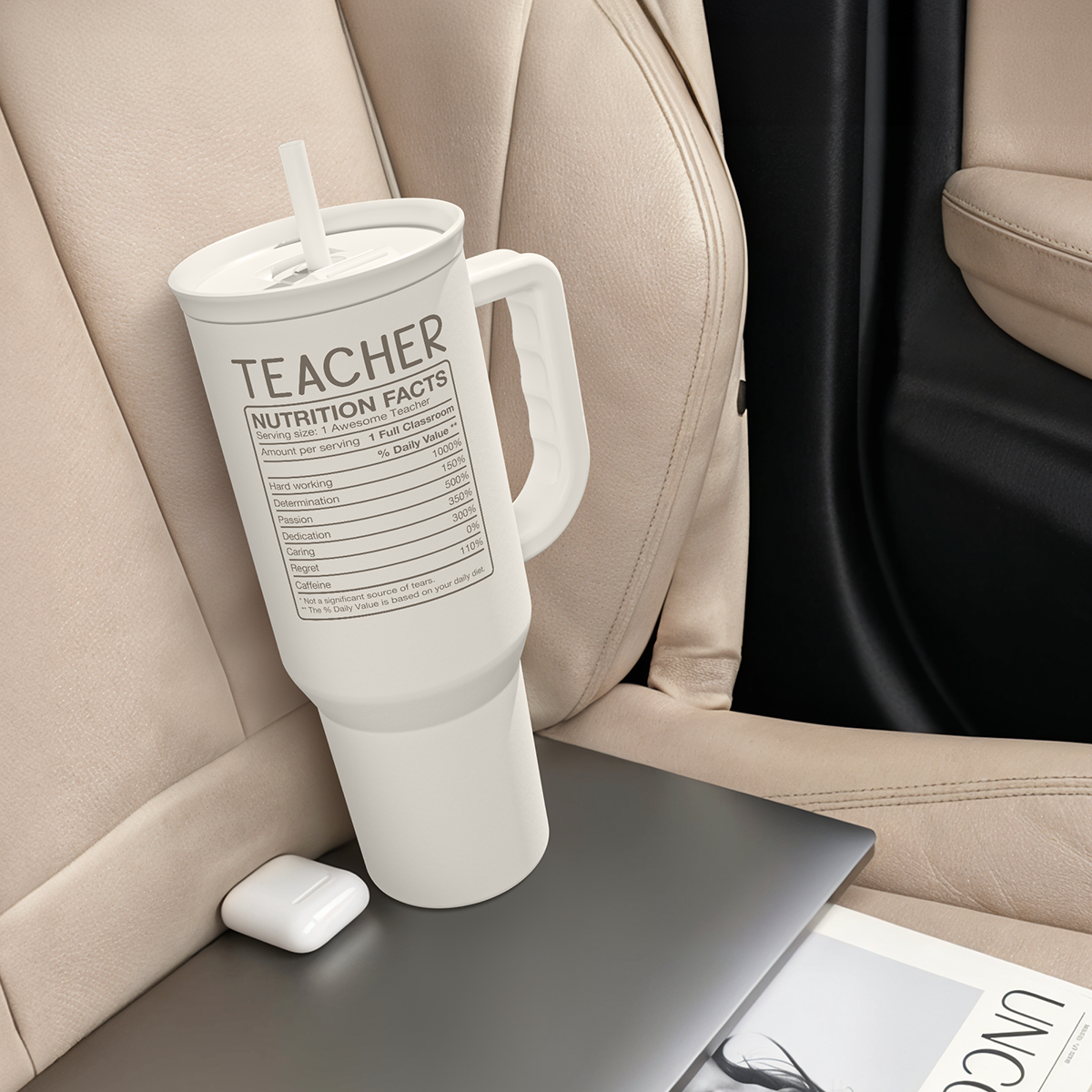 Teacher Appreciation Gift - 40oz Stainless Steel Insulated Tumbler with Handle and Straw - Teacher Nutrition Facts Travel Coffee Mug Cup for Women Back to School Birthday Christmas