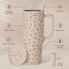 Leopard Tumbler with Handle, Insulated Cup Stainless Steel Travel Mug Cup, Gifts for Women Girl on Birthday Christmas, Tan Leopard, 40oz