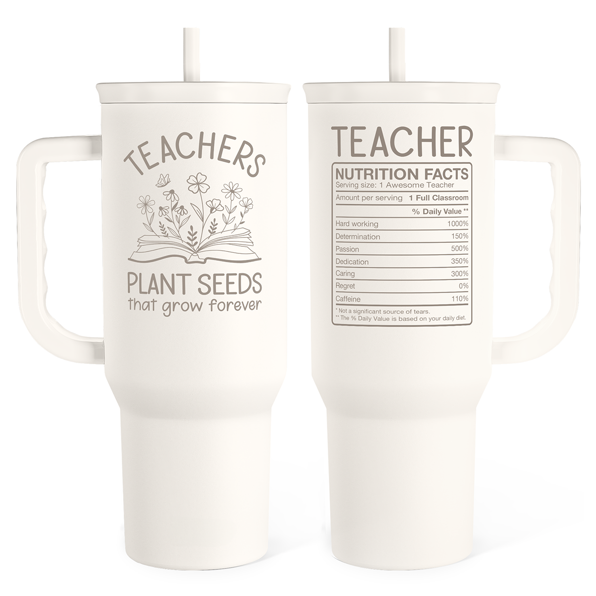 Teacher Appreciation Gift - 40oz Stainless Steel Insulated Tumbler with Handle and Straw - Teacher Nutrition Facts Travel Coffee Mug Cup for Women Back to School Birthday Christmas